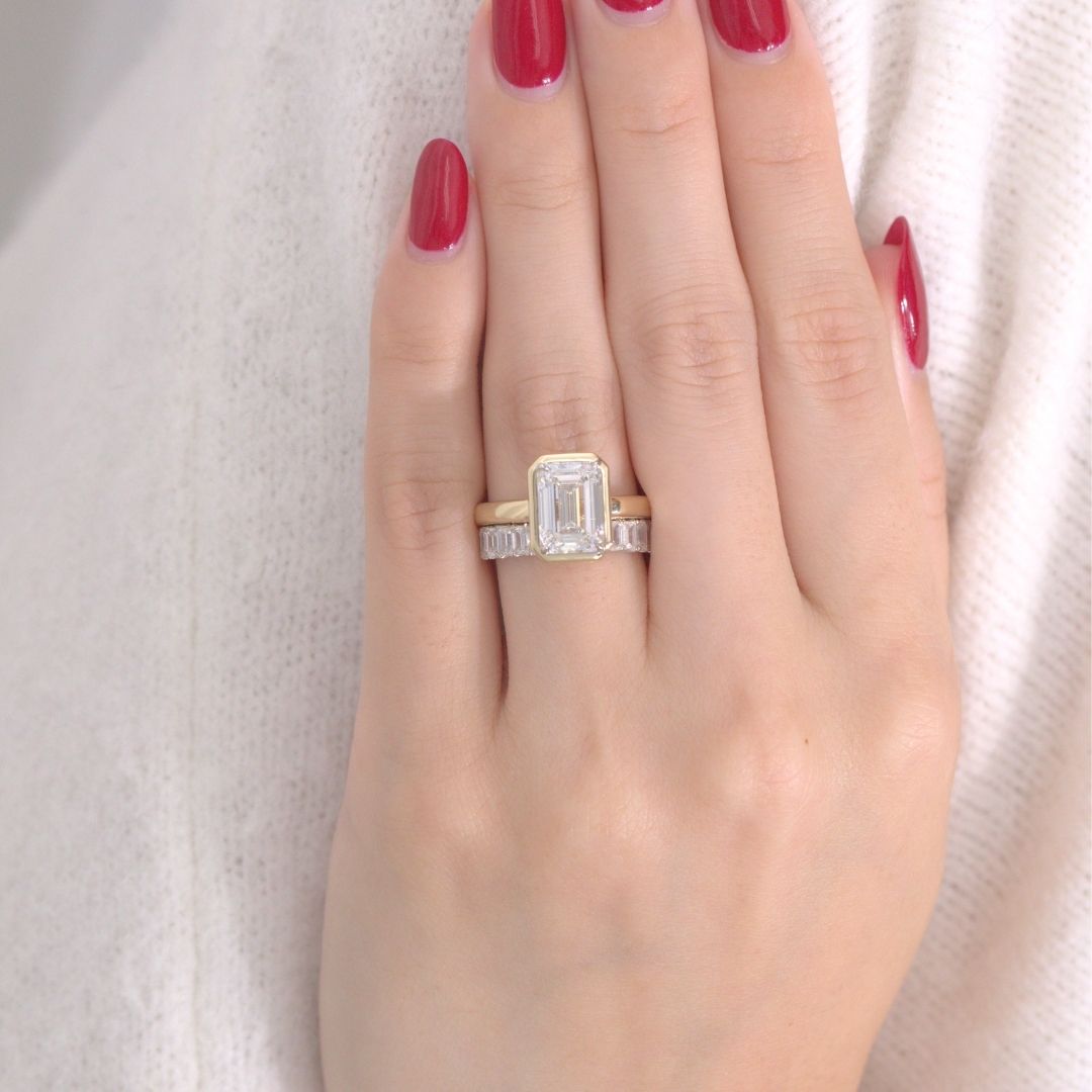 Emerald Diamond Mira Bezel Solitaire Yellow Gold And Platinum Engagement Ring