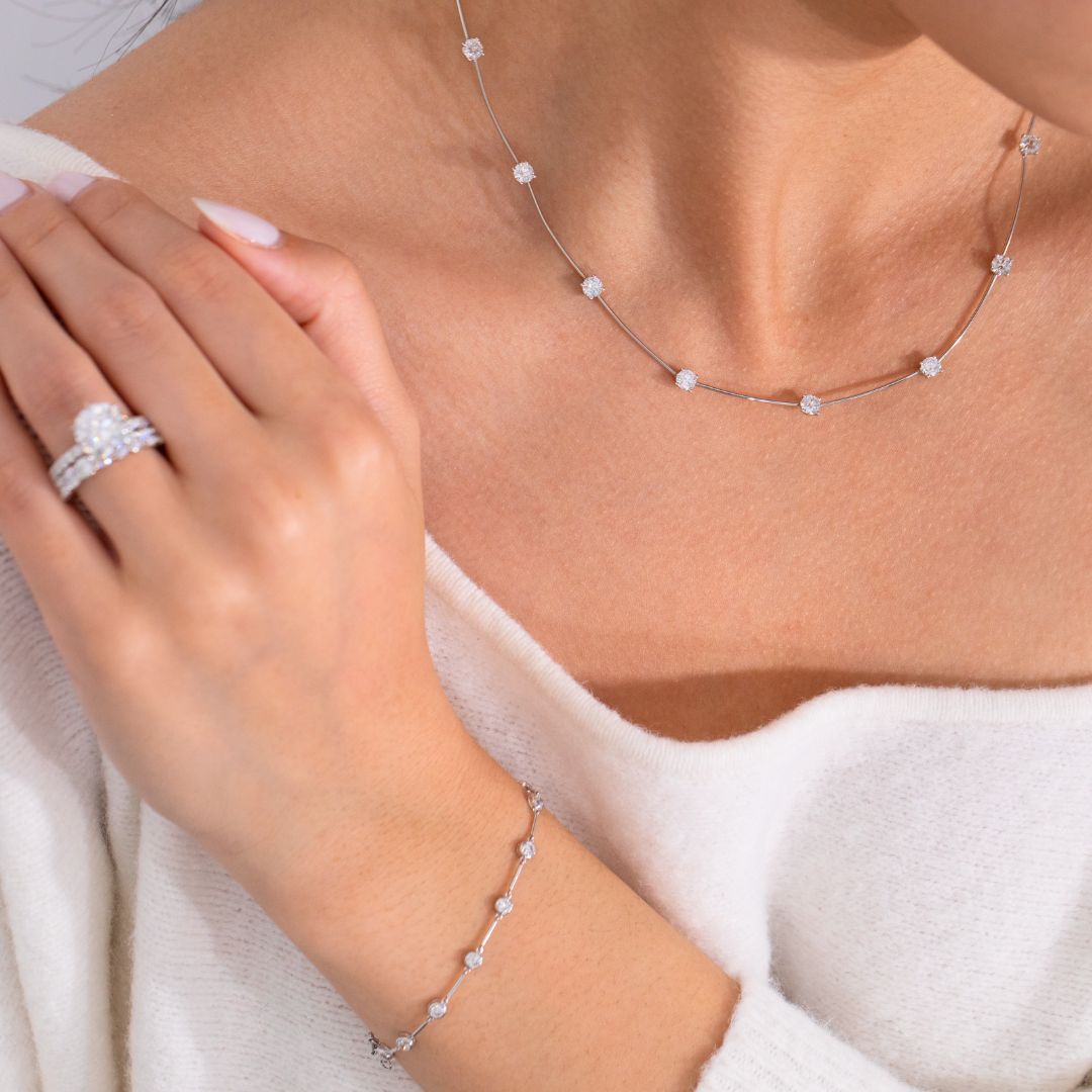 4ct Dainty Floating Round Diamond Station Necklace