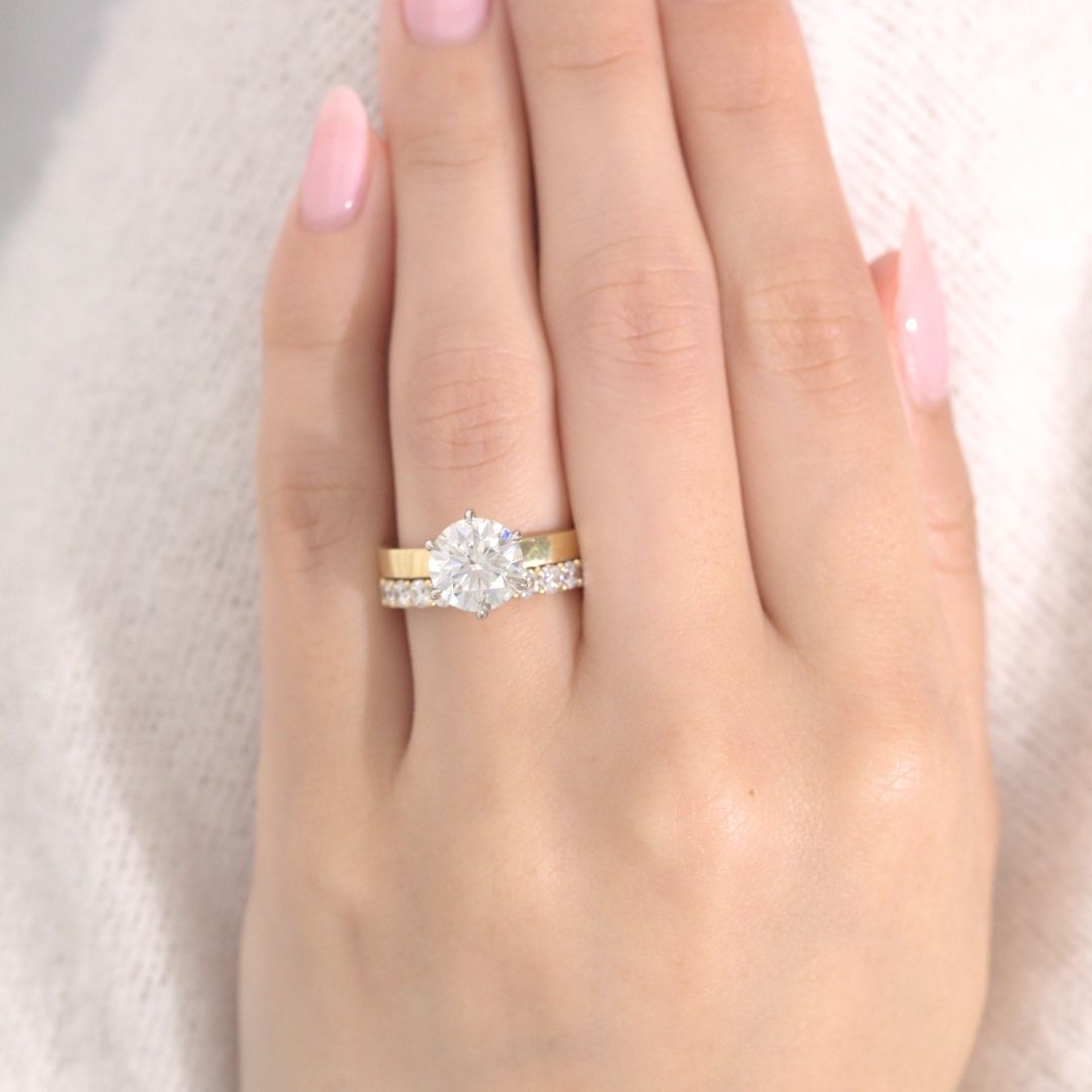 Round Diamond 6 Straight Prong Flat Pipe Shank Solitaire Yellow Gold And Platinum Engagement Ring