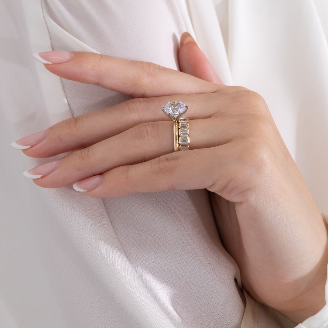 2.75ct Emerald Cut Diamond Bezel Set Yellow Gold Eternity Band