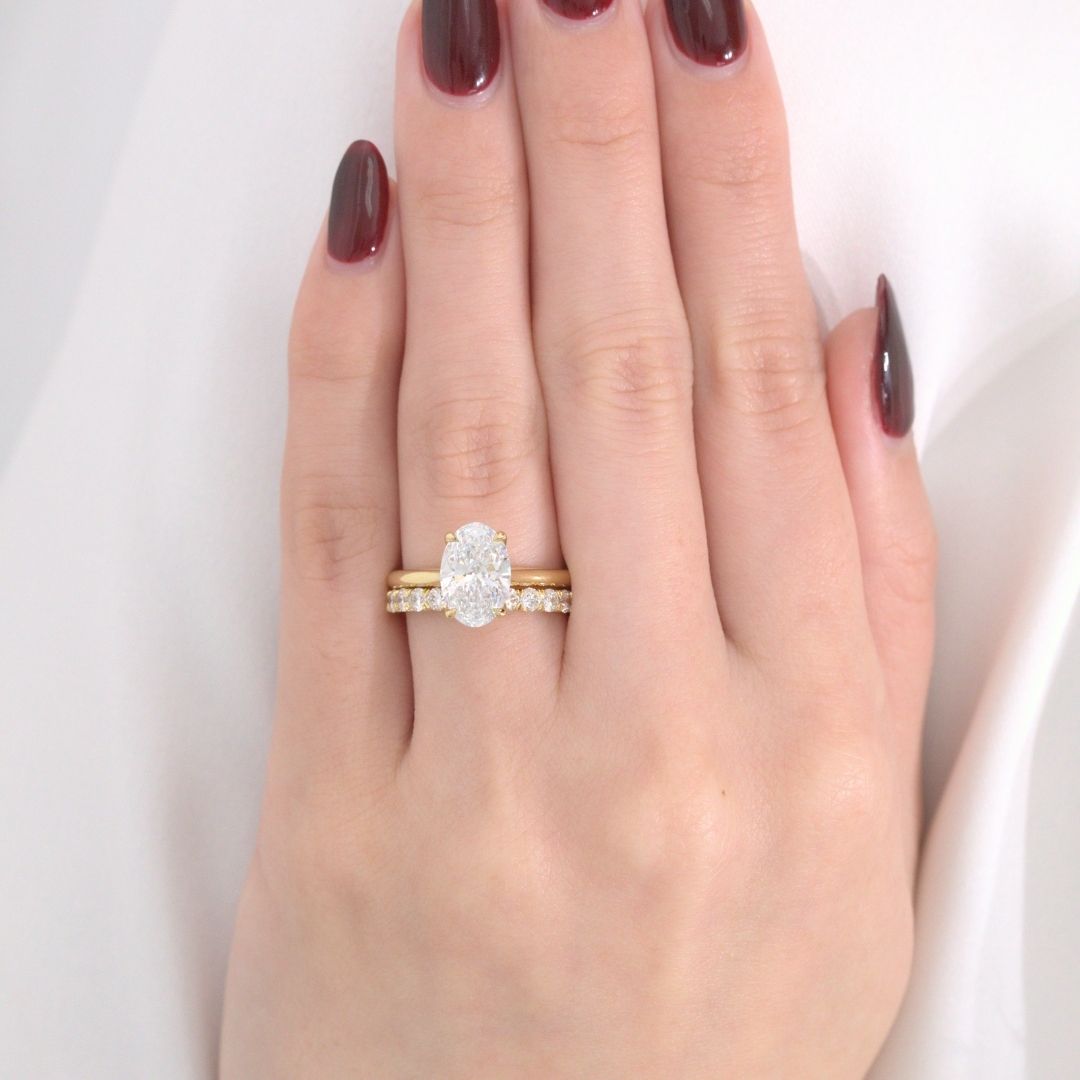 Oval Diamond Tulip Low Tapered Cathedral Solitaire Yellow Gold Engagement Ring