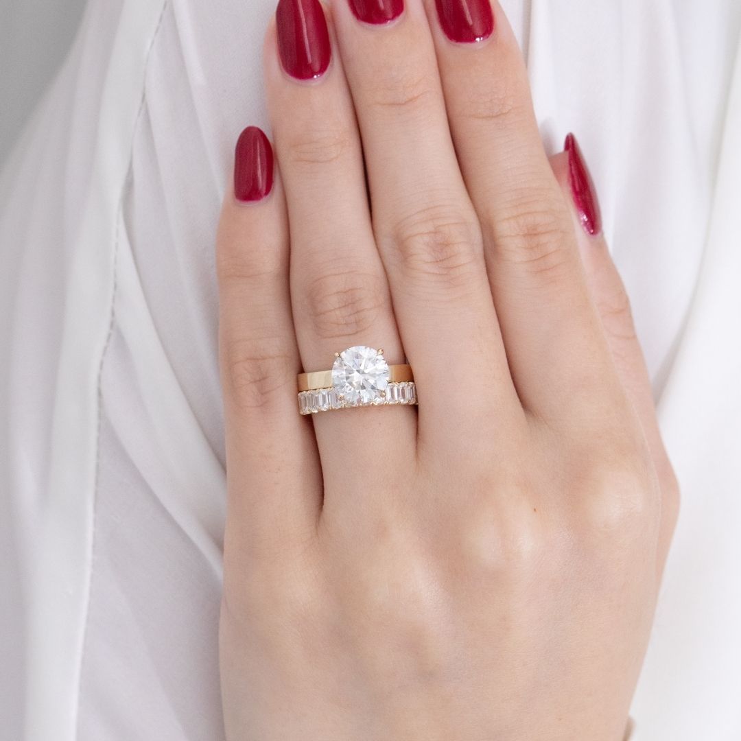 Round Diamond Flat Cigar Band Solitaire Yellow Gold Engagement Ring