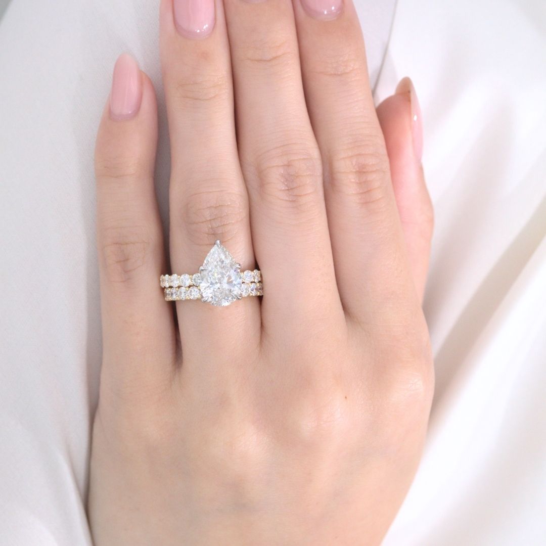 Pear Diamond Tulip Eloise Trellis 3/4 Way Band Yellow Gold And Platinum Engagement Ring
