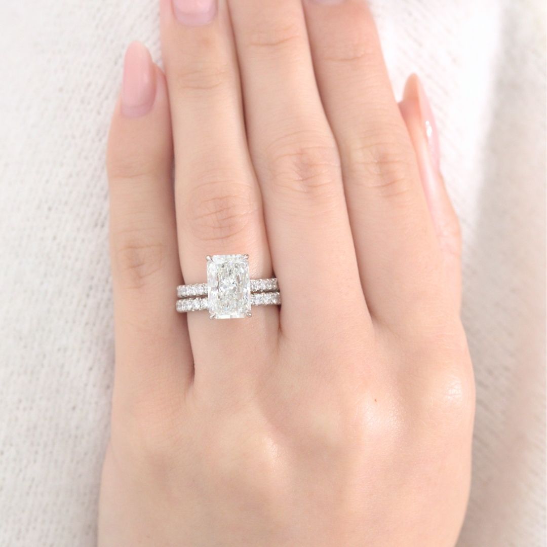 Radiant Diamond Hidden Halo French Pave Platinum Engagement Ring
