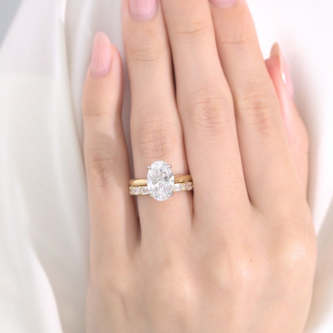 Oval Diamond Tulip Low Tapered Cathedral Solitaire Yellow Gold And Platinum Engagement Ring