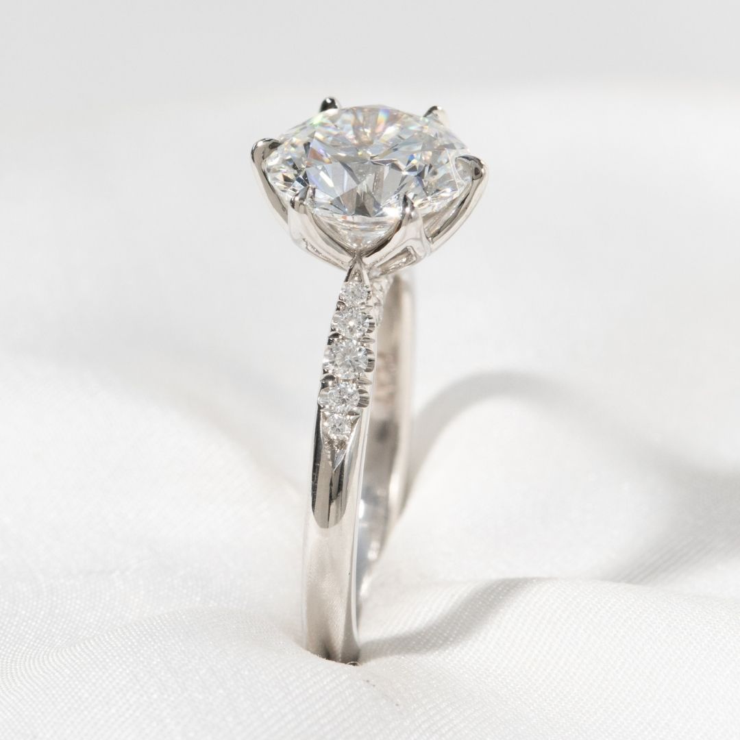 Round Diamond Tulip Tapered Cathedral Solitaire Platinum Engagement Ring