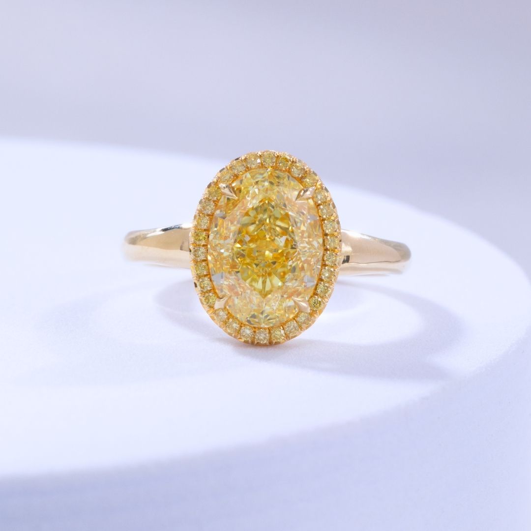 3ct Oval Yellow Diamond Yellow Gold Solitaire Wide Band Engagement Ring