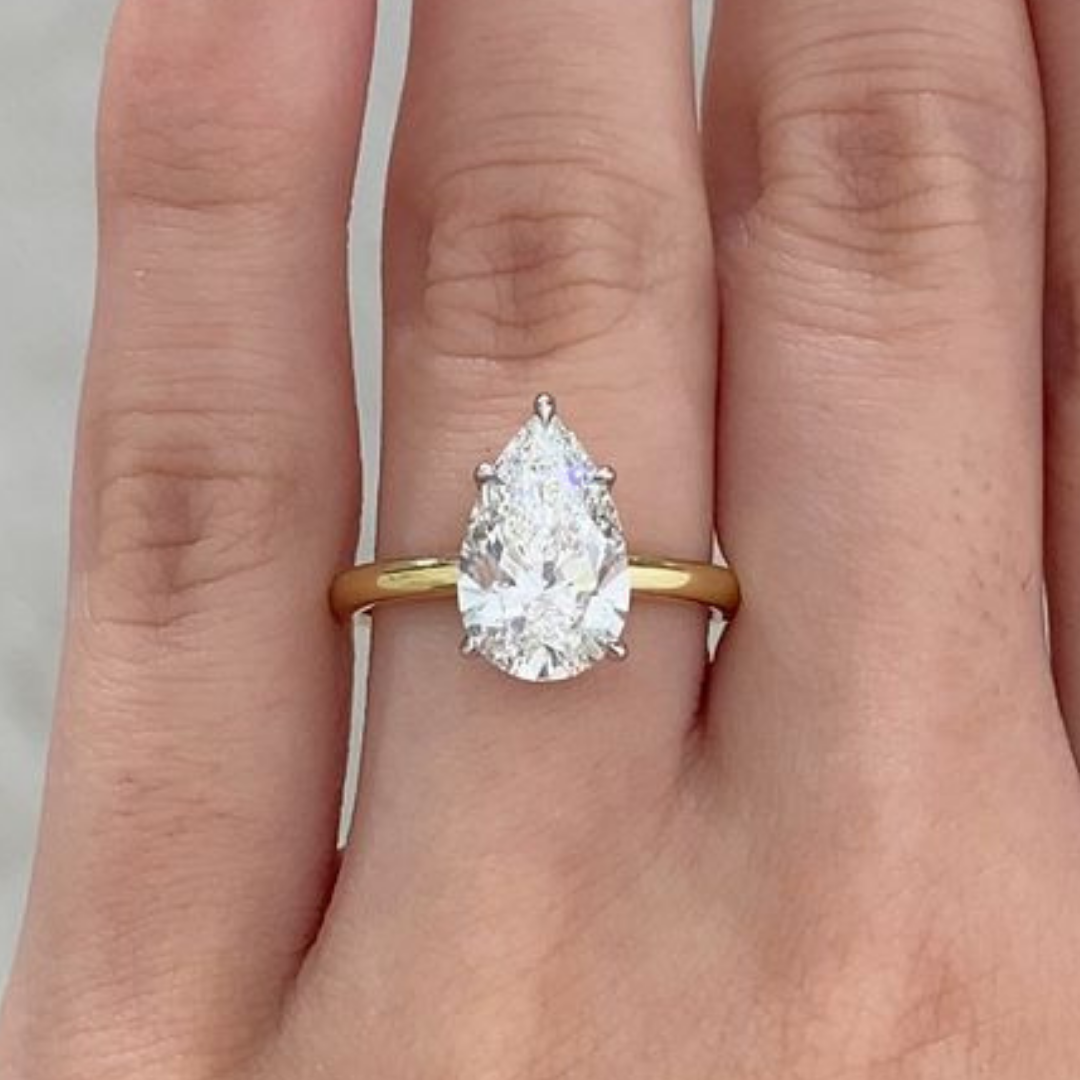 Pear Diamond Double Hidden Halo Solitaire Yellow Gold And Platinum Engagement Ring