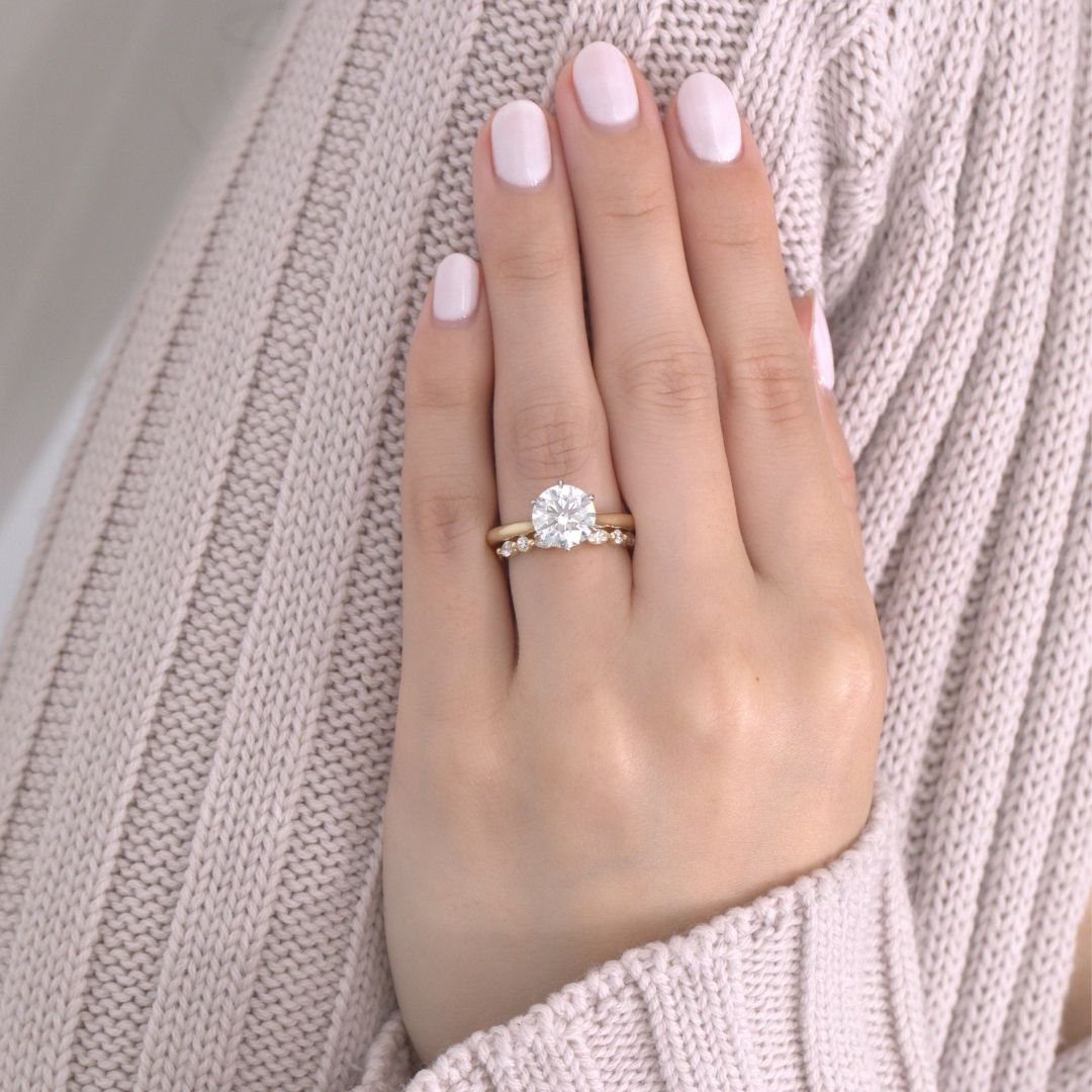 Round Diamond 6 Prong Hidden Halo Tapered Cathedral Diamond Bridge Solitaire Yellow Gold and Platinum Engagement Ring
