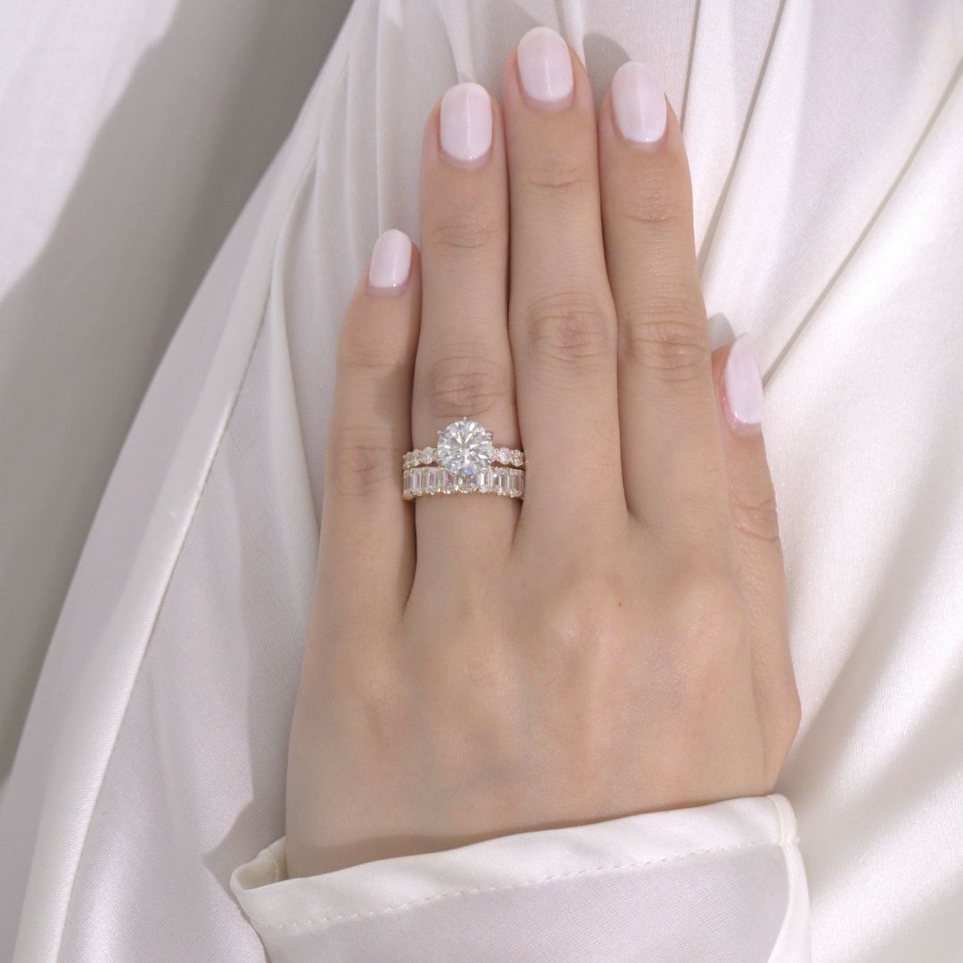Round Diamond The Eloise Trellis 3/4 Way Tulip Yellow Gold and Platinum Engagement Ring