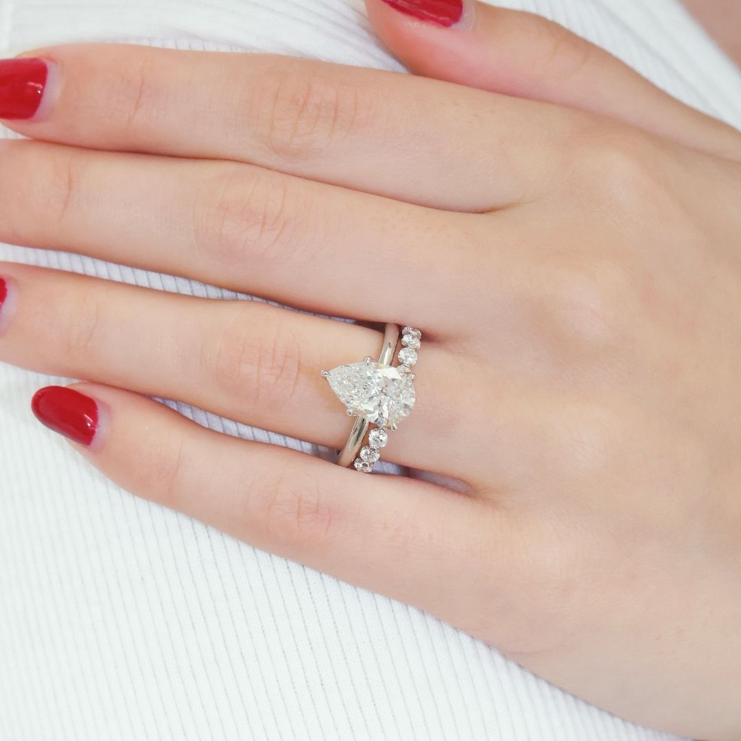 Pear Shape Diamond Tulip Basket Solitaire Platinum Engagement Ring