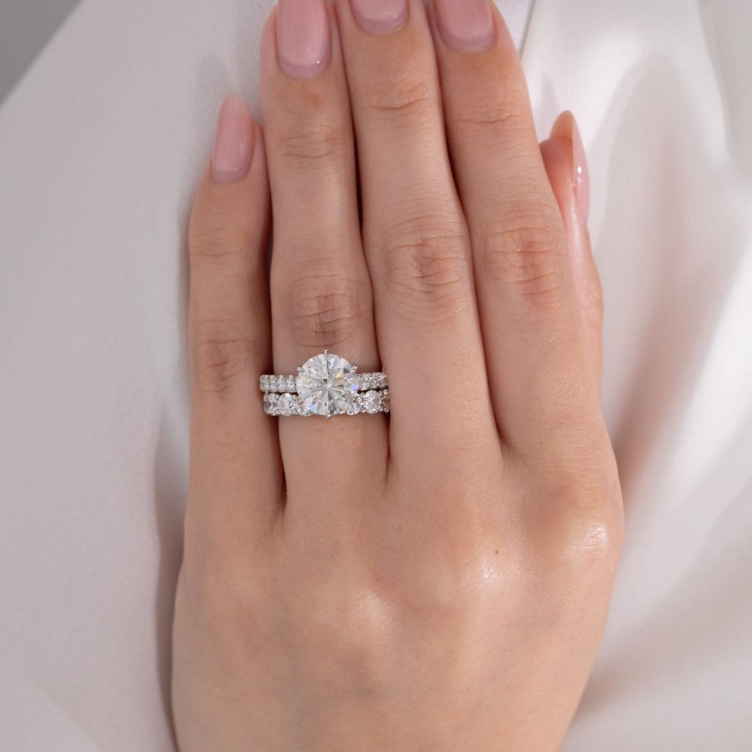 Round Diamond Tulip Basket 6 Prong Tapered Cathedral Pave Diamond Bridge U Pave Platinum Engagement Ring