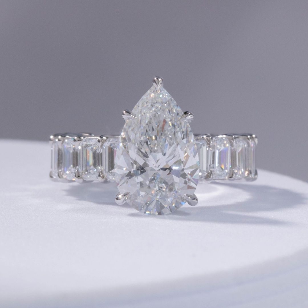 Pear Diamond Hidden Halo Double Gallery Platinum Engagement Ring