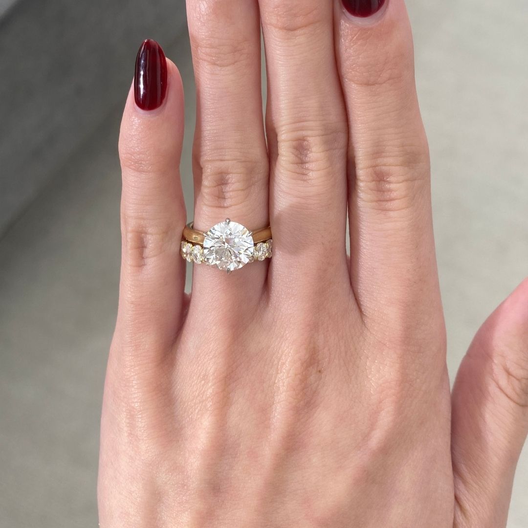 Round Diamond Tulip Basket 6 Prong Tapered Cathedral Solitaire Yellow Gold And Platinum Engagement Ring