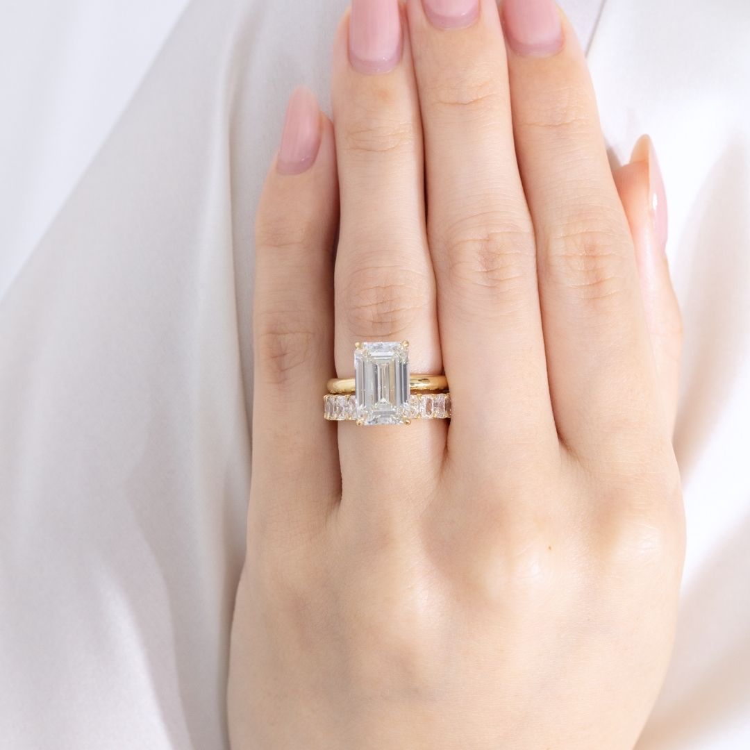 Emerald Diamond Hybrid Solitaire Yellow Gold Engagement Ring