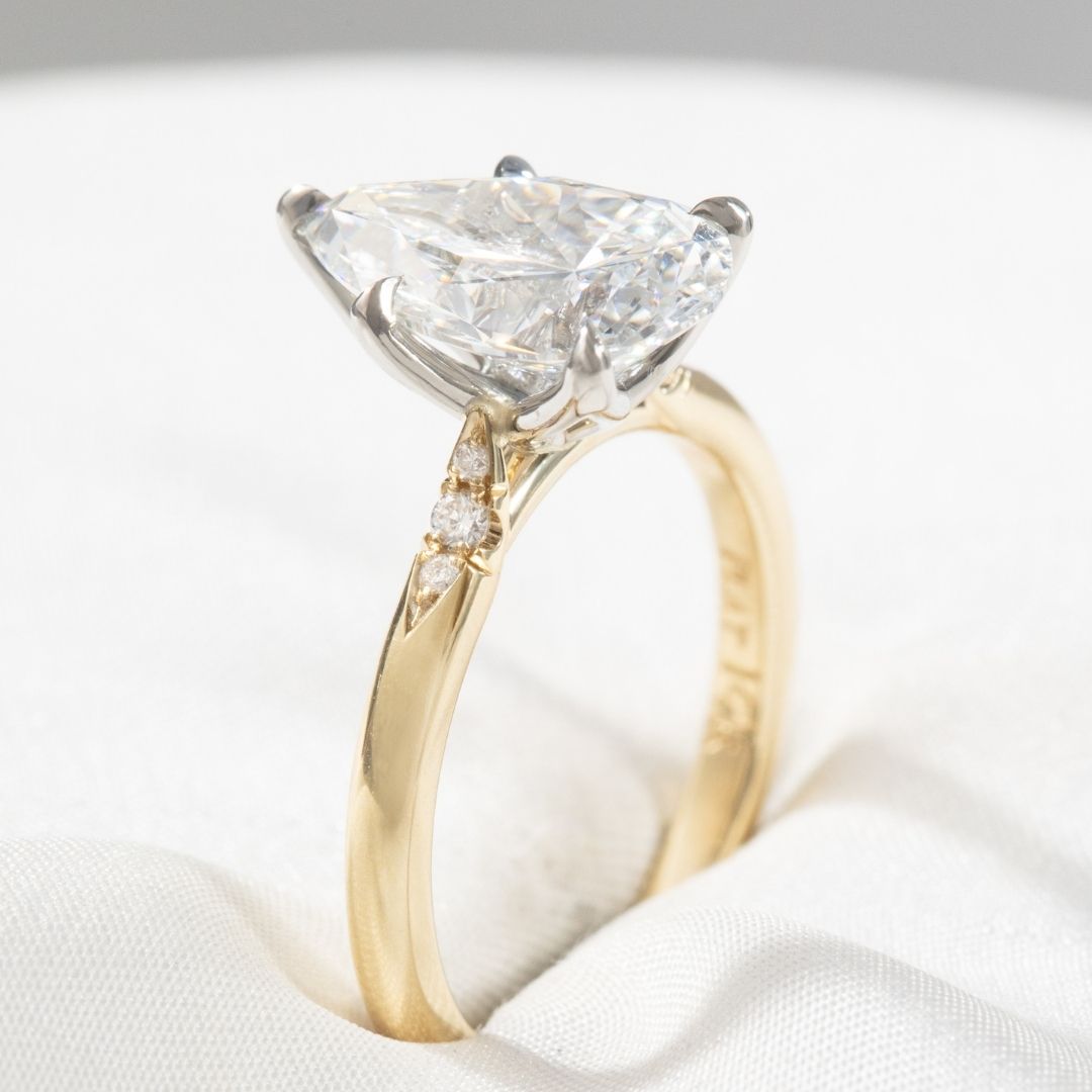 Pear Diamond Tulip Tapered Cathedral Gold And Platinum Engagement Ring