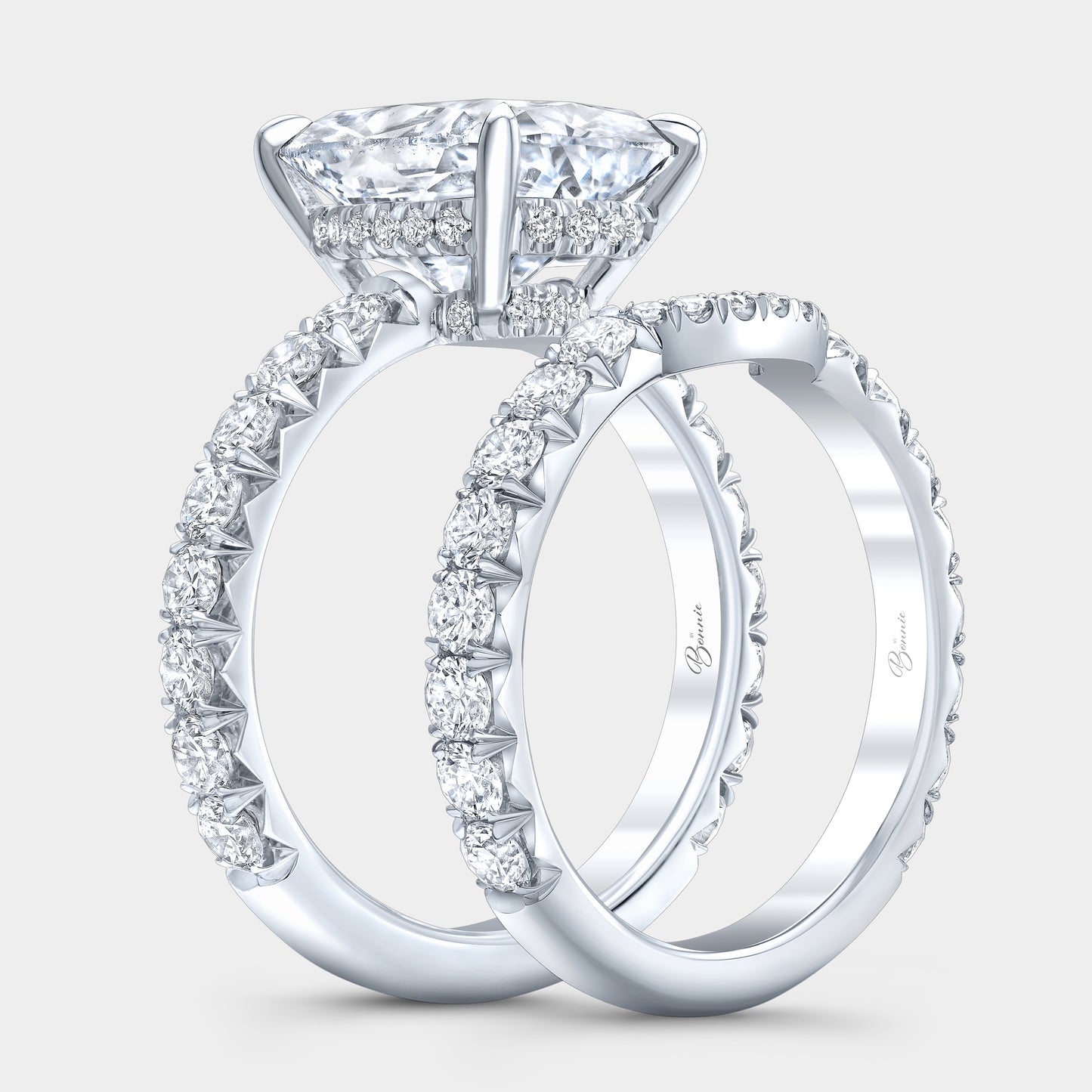 Cushion Diamond Double Hidden Halo French Pave Platinum Engagement Ring