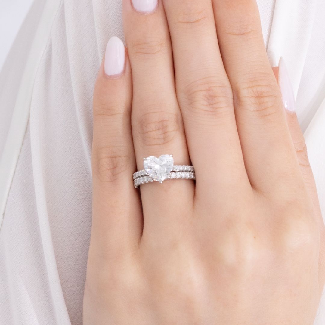 Heart Shape Diamond Hidden Halo French Pave Platinum Engagement Ring