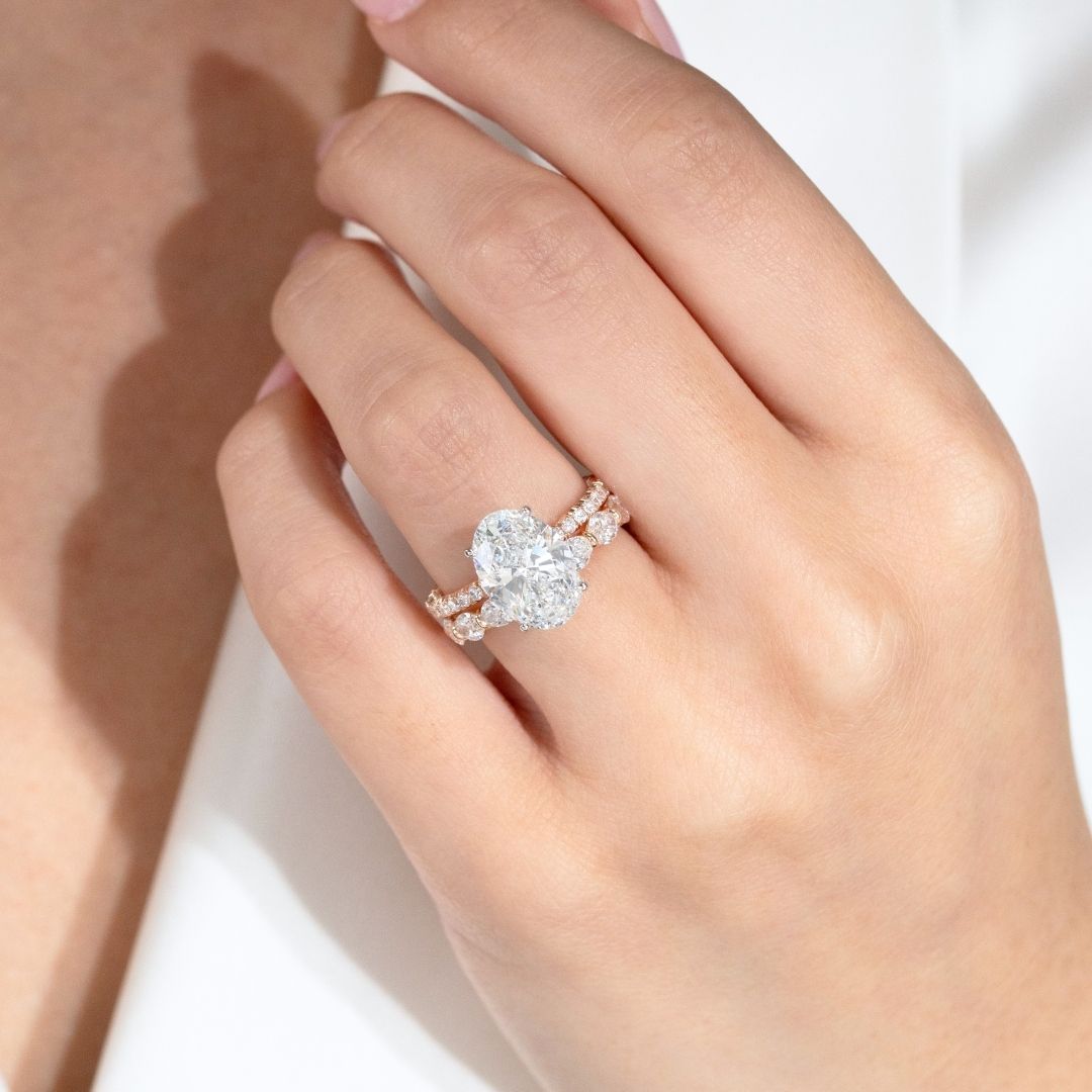 Oval Diamond Hidden Halo U Pave Rose Gold And Platinum Engagement Ring