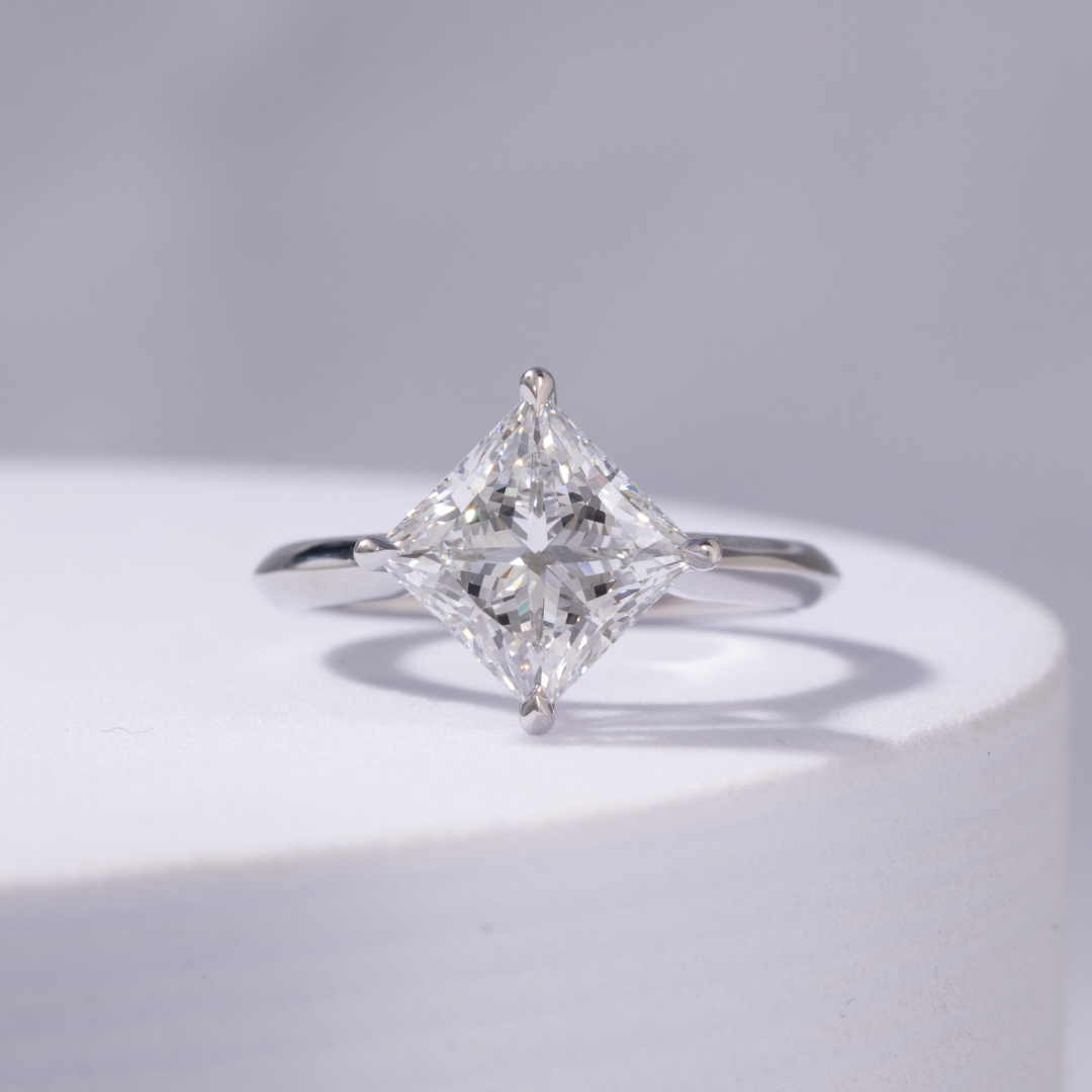 Princess Diamond Kite Set Hidden Halo Tapered Cathedral Pave Diamond Bridge Knife Edge Solitaire Platinum Engagement Ring
