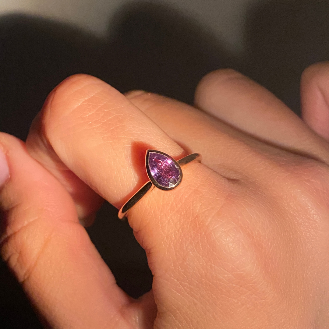 Pear Alexandrite Bezel Set Tulip Basket Tapered Cathedral Solitaire Rose Gold Engagement Ring