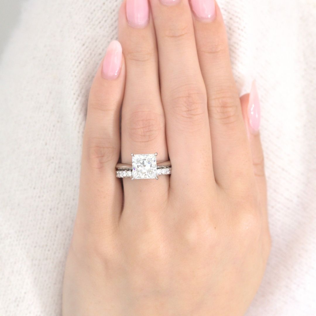 Princess Diamond Tapered Cathedral Knife Edge Solitaire Platinum Engagement Ring