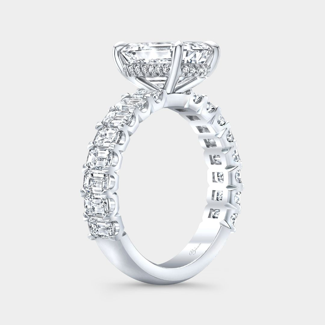 Emerald Diamond Hidden Halo Emerald Diamond Band Platinum Engagement Ring