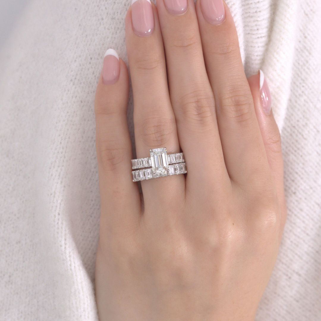 Emerald Diamond Hidden Halo Emerald Diamond Band Platinum Engagement Ring