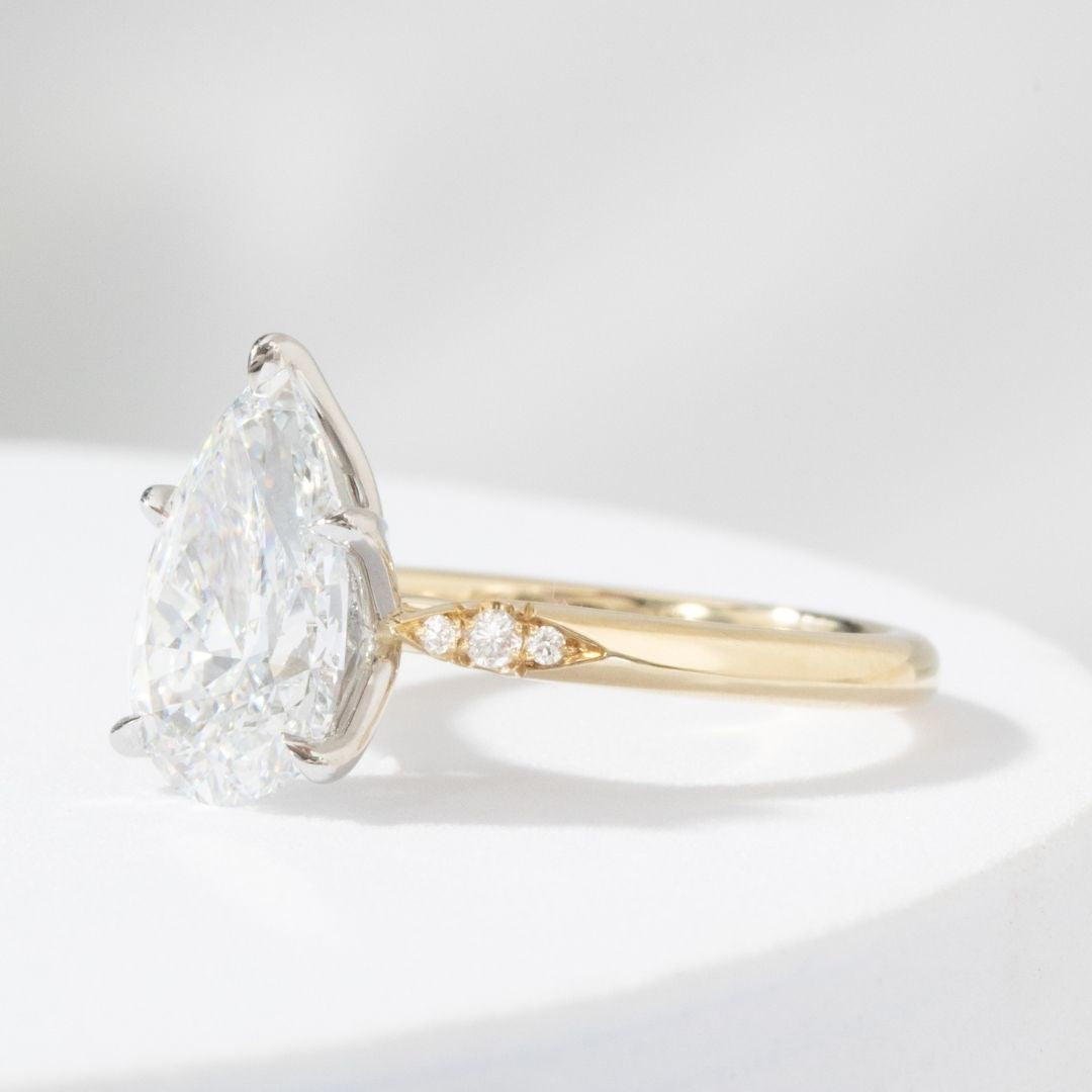 Pear Diamond Tulip Tapered Cathedral Gold And Platinum Engagement Ring
