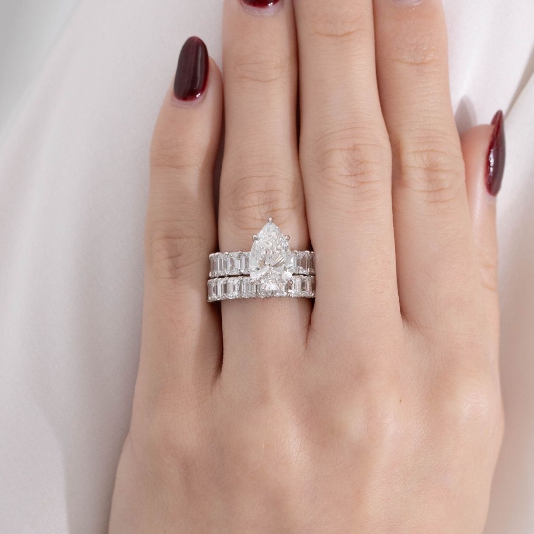 Pear Diamond Hidden Halo Double Gallery Platinum Engagement Ring