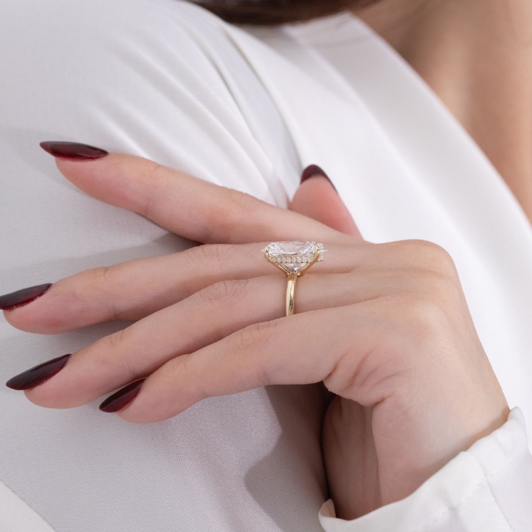 Oval Diamond Hidden Halo Solitaire Yellow Gold Engagement Ring