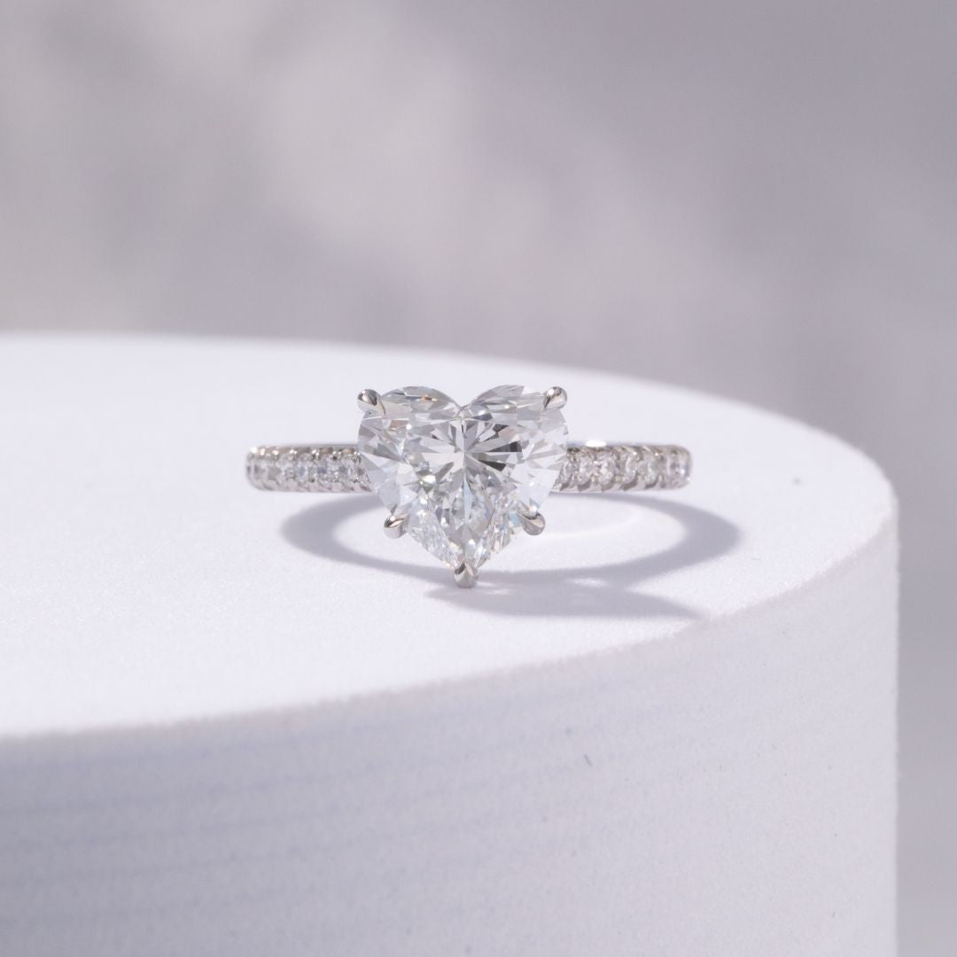 Heart Shape Diamond Hidden Halo French Pave Platinum Engagement Ring