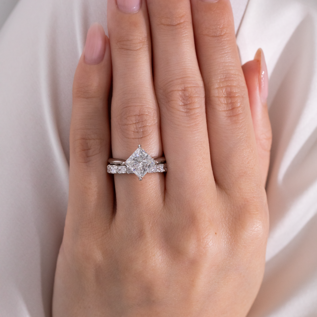Princess Diamond Kite Set Hidden Halo Tapered Cathedral Pave Diamond Bridge Knife Edge Solitaire Platinum Engagement Ring