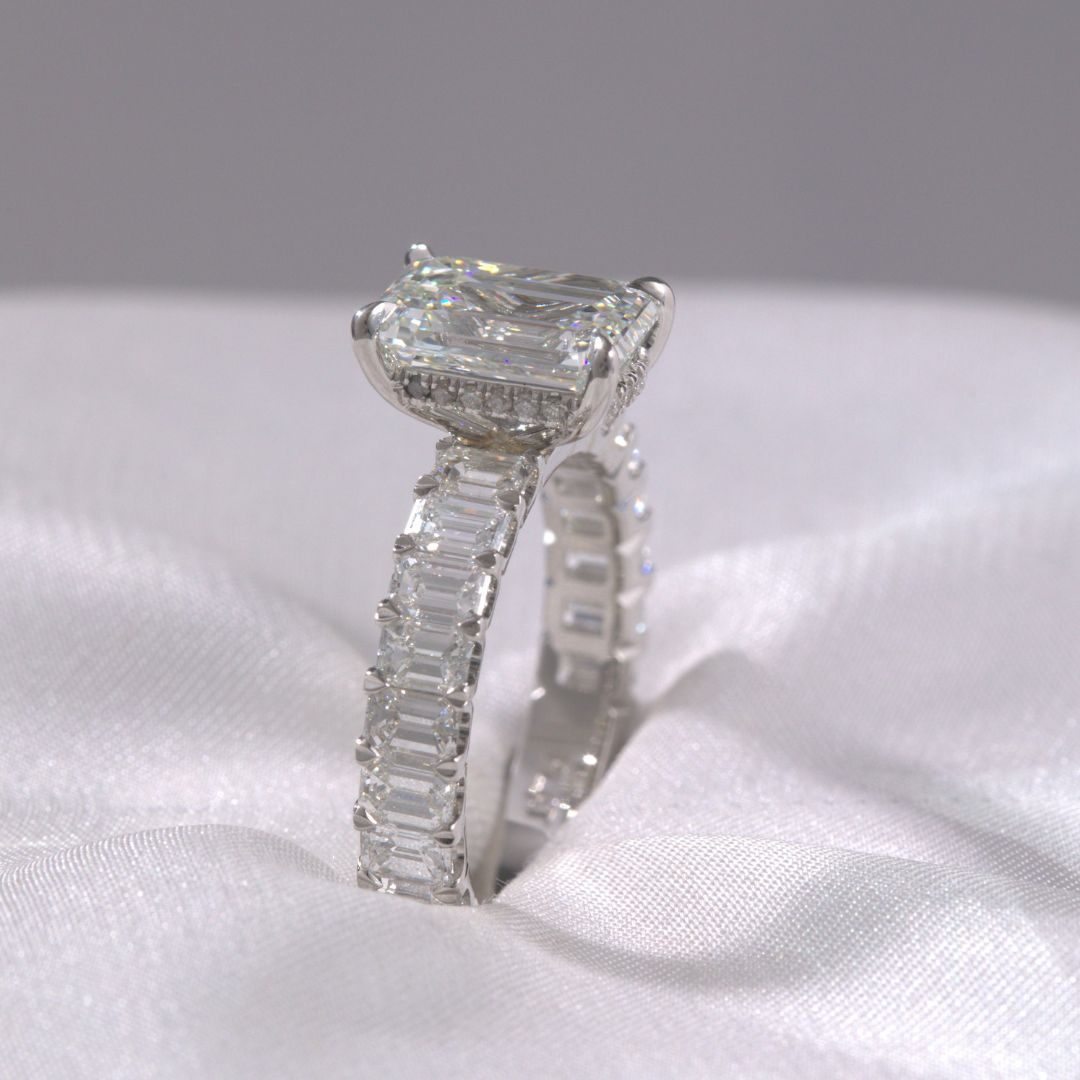 Emerald Diamond Hidden Halo Emerald Diamond Band Platinum Engagement Ring
