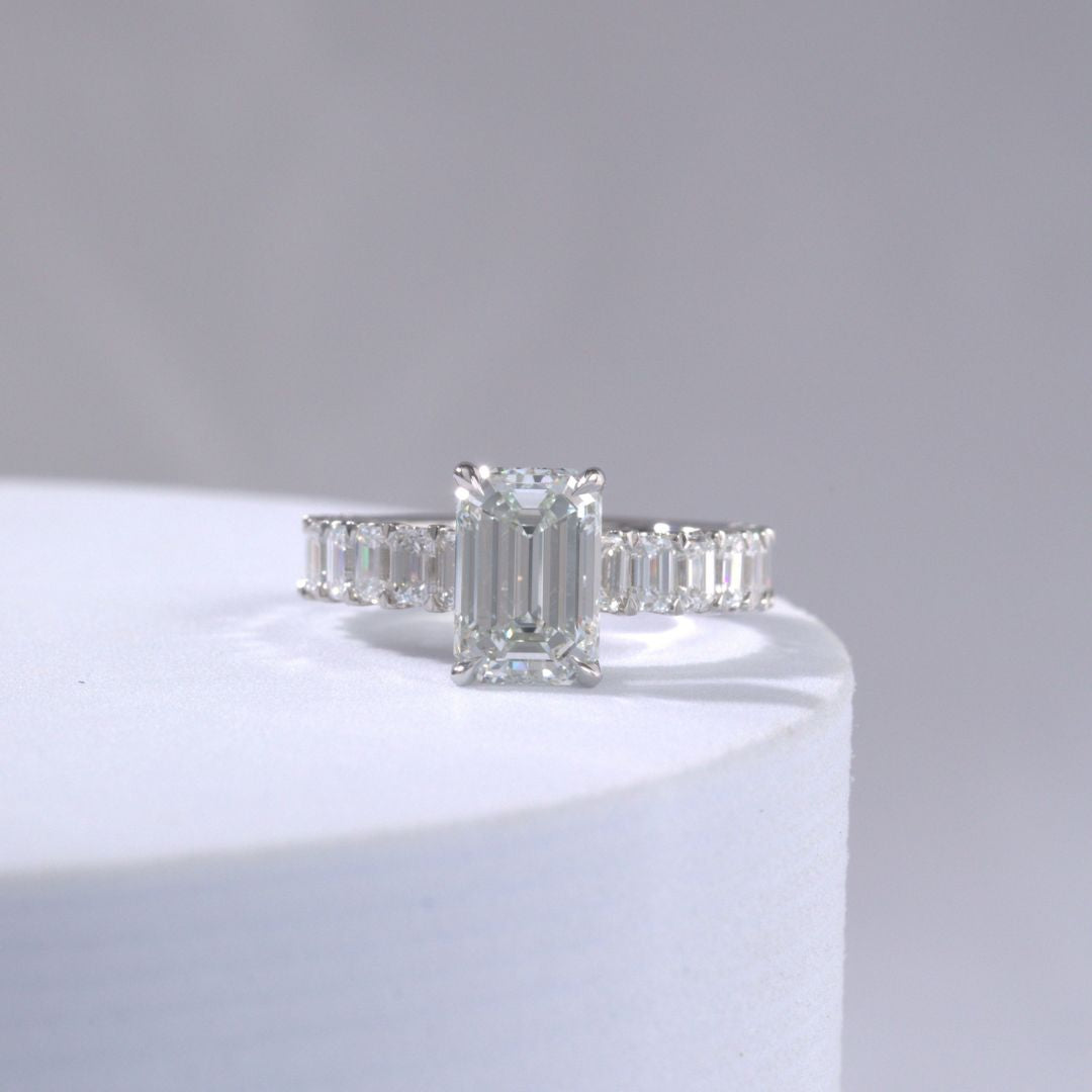 Emerald Diamond Hidden Halo Emerald Diamond Band Platinum Engagement Ring