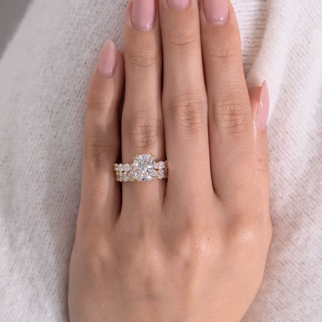 Cushion Diamond Double Prong Hidden Halo Eloise Trellis Yellow Gold Engagement Ring