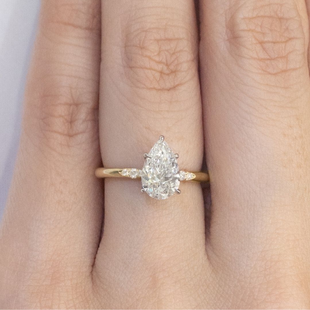 Pear Diamond Tulip Tapered Cathedral Gold And Platinum Engagement Ring