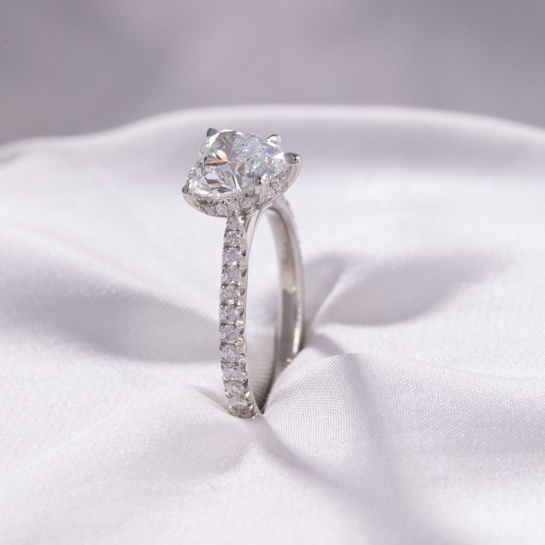Heart Shape Diamond Hidden Halo French Pave Platinum Engagement Ring