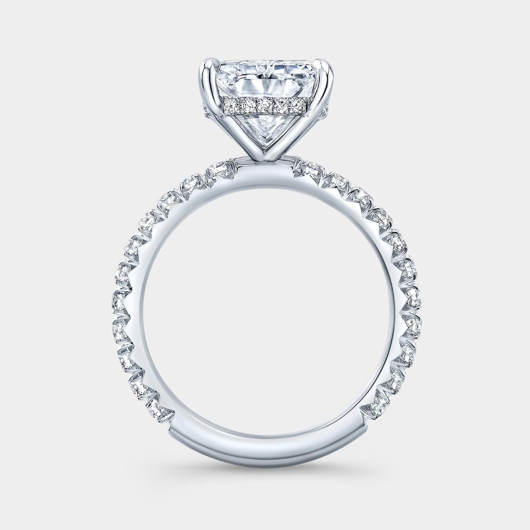 7ct Lab Grown Radiant Diamond Hidden Halo French Pavé Platinum Engagement Ring