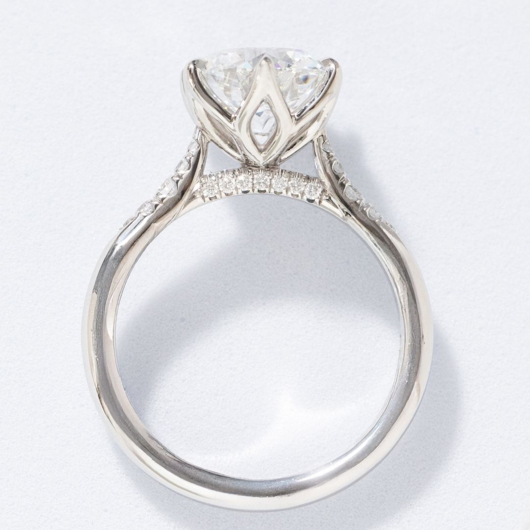 Round Diamond Tulip Tapered Cathedral Solitaire Platinum Engagement Ring