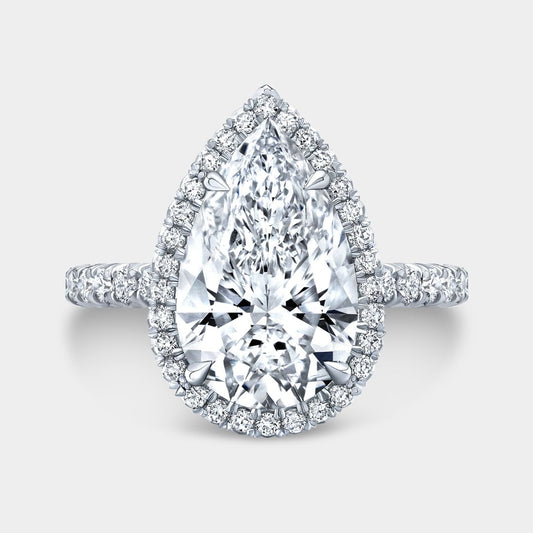 2.55ct Lab Grown Pear Shape Diamond Delicate Halo French Pave Platinum Engagement Ring