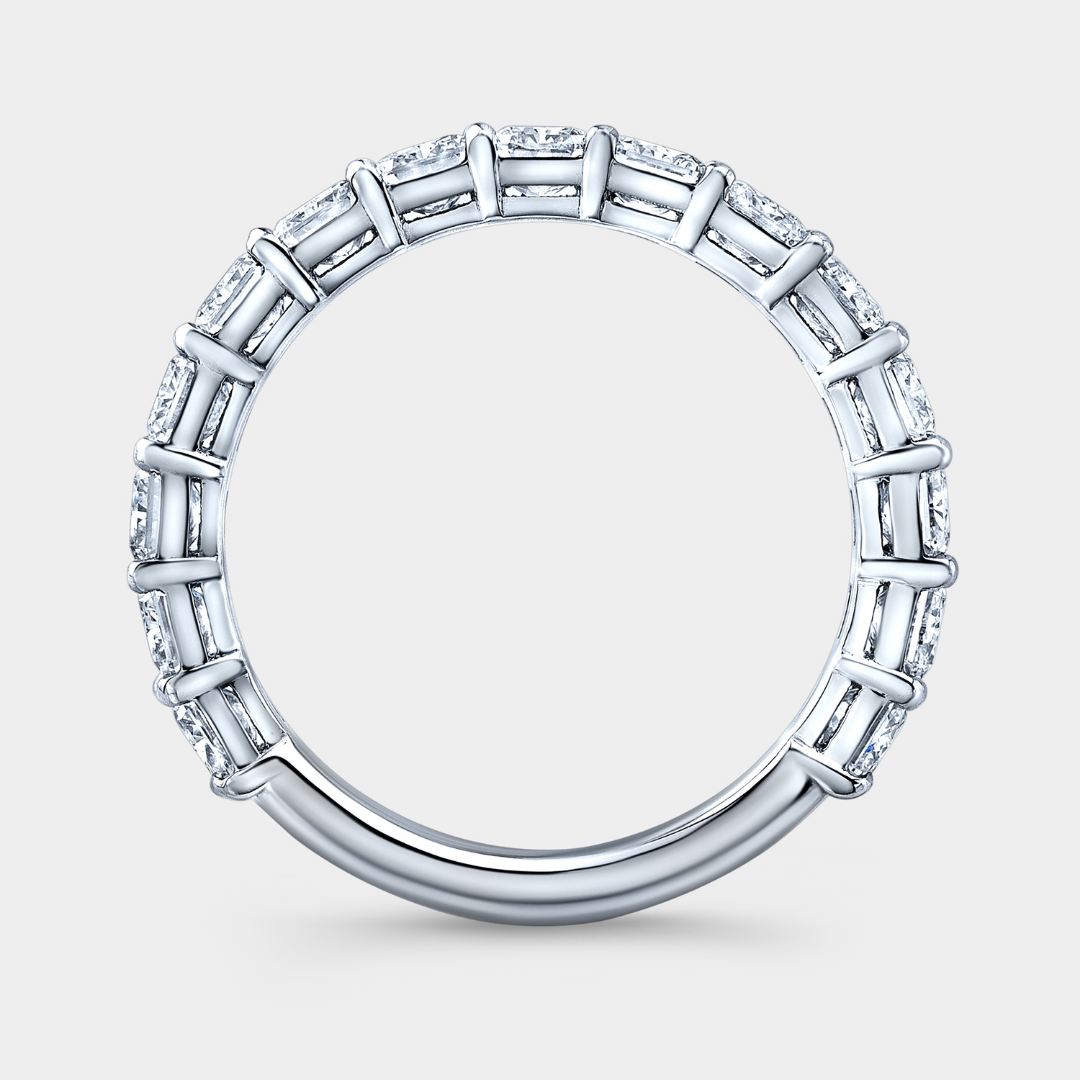 By Bonnie 4.30mm platinum wedding band with 3.25ct lab grown radiant diamonds
