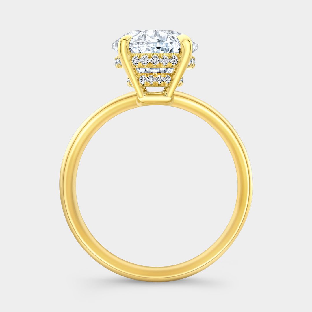 By Bonnie oval diamond solitaire in yellow gold with double hidden halo setting