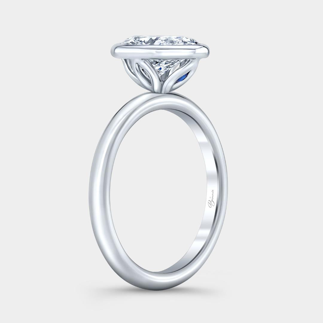 Oval Diamond Thin Bezel Set Solitaire Platinum Engagement Ring