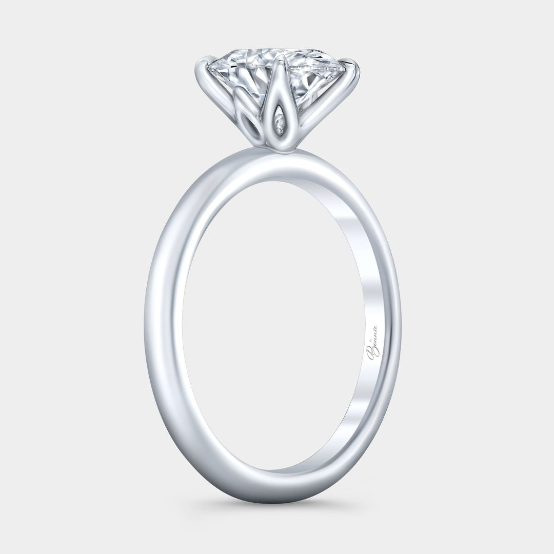 Oval Diamond Tulip Solitaire Platinum Engagement Ring – By Bonnie Jewelry