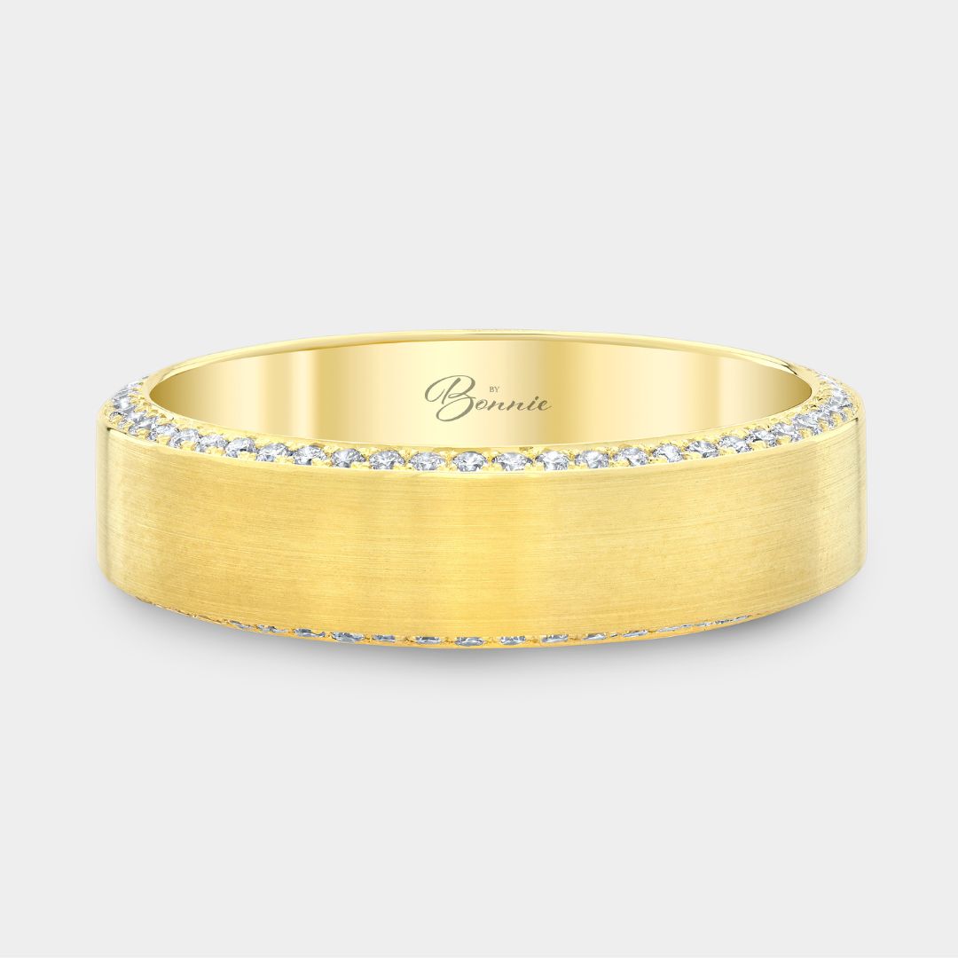 Men's Double Sided Pave Diamond Satin Finish Wedding Band
