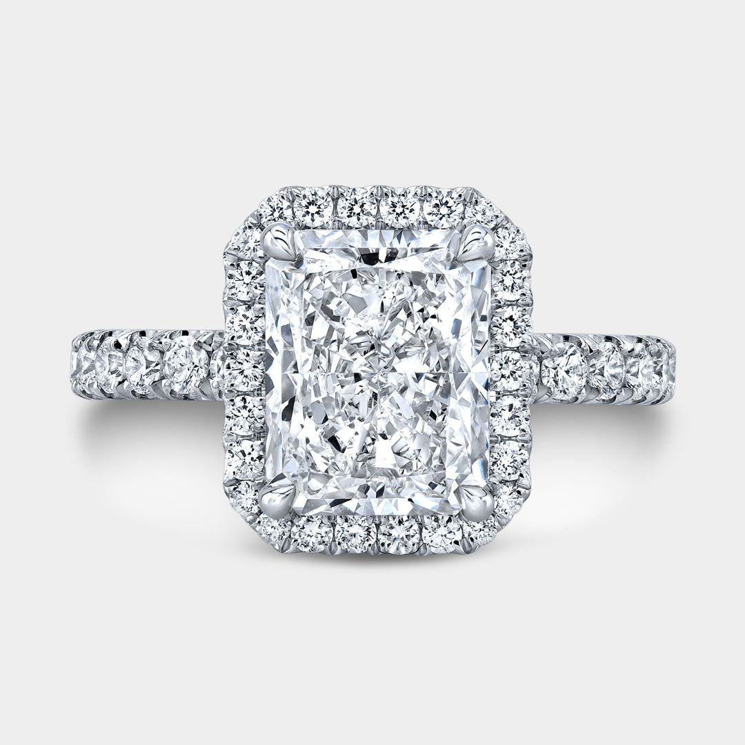 Radiant Diamond Seamless Halo with U Pave Platinum Engagement Ring