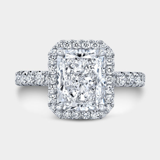 Radiant Diamond Seamless Halo with U Pave Platinum Engagement Ring