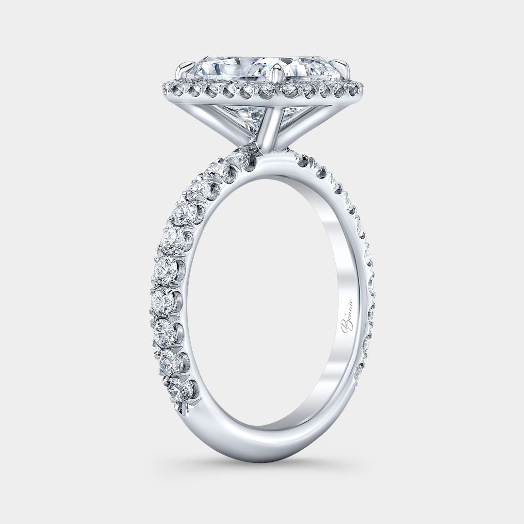 Radiant Diamond Seamless Halo with U Pave Platinum Engagement Ring