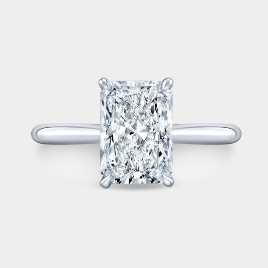 Radiant Diamond Tulip Low Tapered Cathedral Solitaire Platinum Engagement Ring